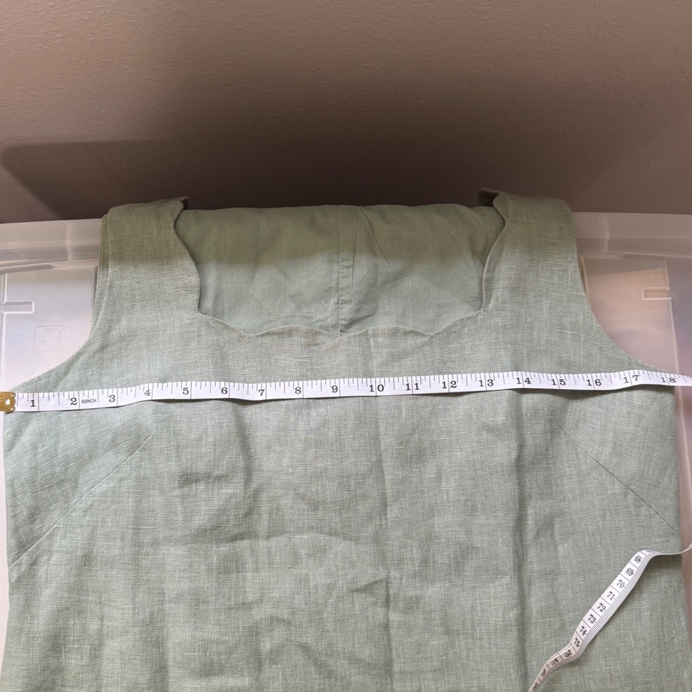 Abercrombie & Fitch Premium Linen Mini Dress Size Medium Green Scallop Hem - Picture 7 of 7